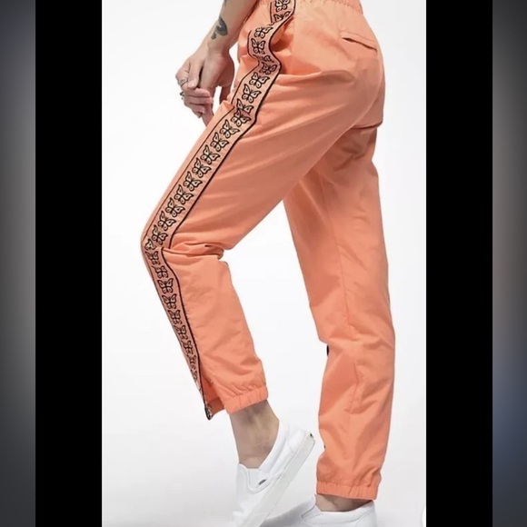 Petals and Peacock Orange Butterflies Crinkle Track/Skate Snap Button Pants S - Picture 2 of 16